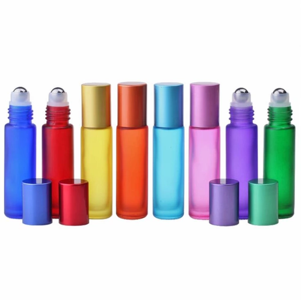 Pack of 8 Rainbow 10ml Roller Bottles